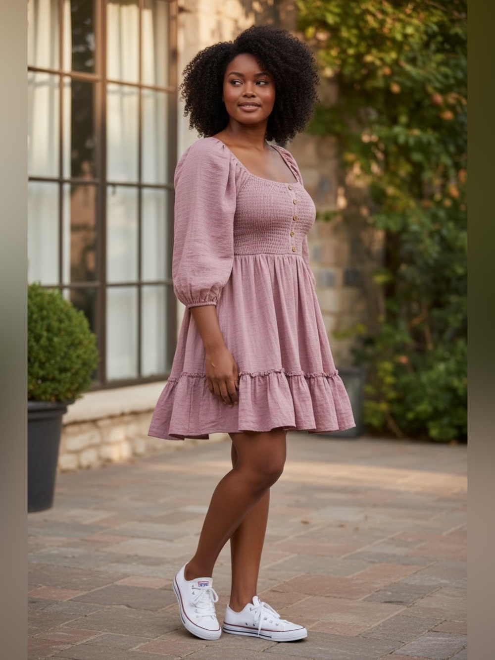 Free People Dusty Pink Smocked Mini Dress Cottagecore Puff Sleeve Boho Prairie
